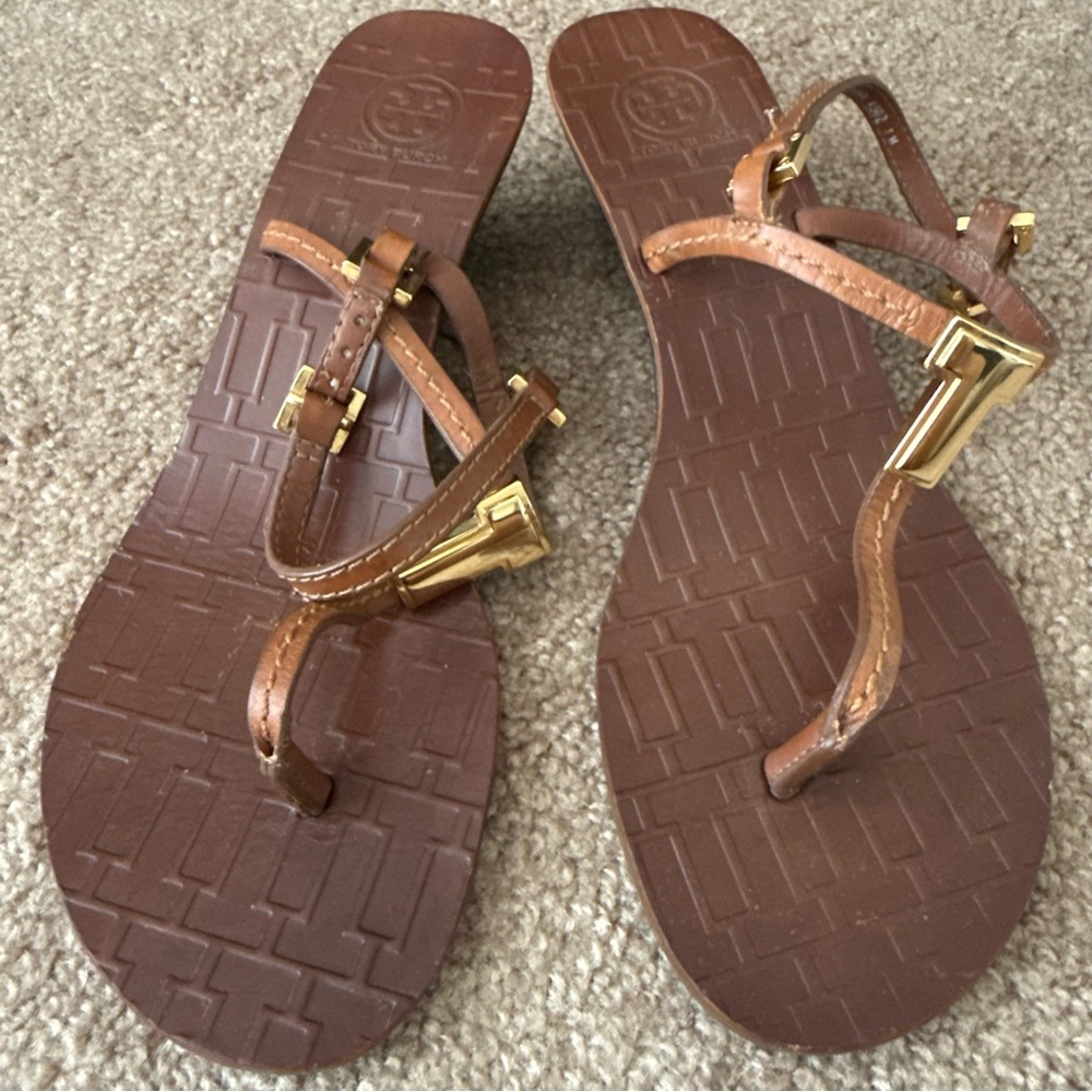 Tory Burch Pauline Demi Wedge T-strap Leather Sandals - Picture 4 of 13